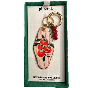 Piper‎ K Gold Striped Red Tomato Vine Purse Bag Charm & Key Chain, Viral TikTok